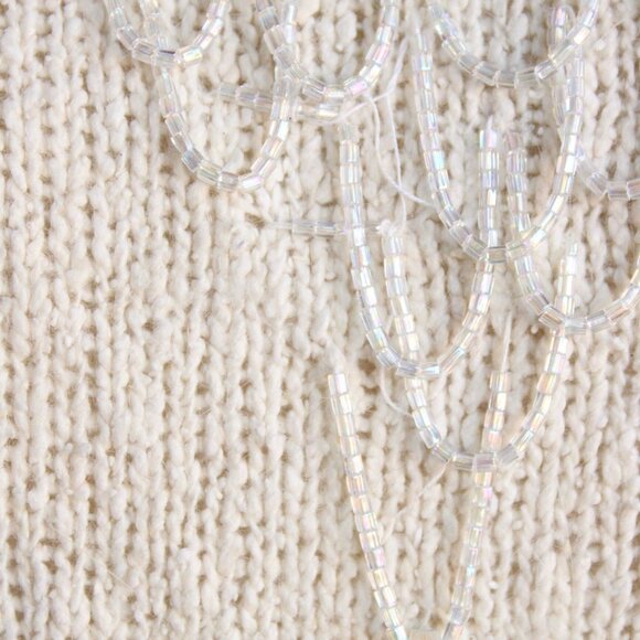 Vintage 1980s Sweater, Bonnie Boerer Ivory Pullover with Fringed Beading, - Picture 4 of 10